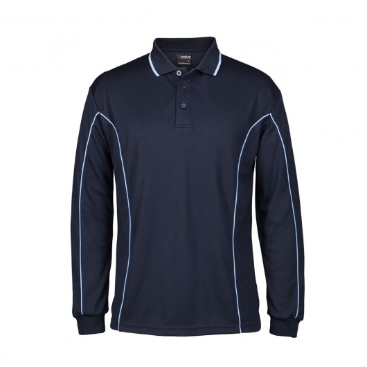Navy Light Blue Long Sleeve Piping Polo